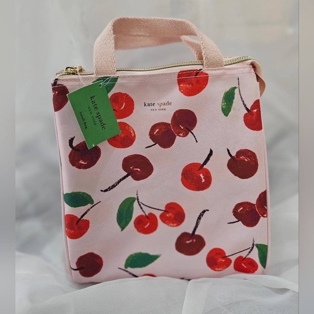 NWT KATE SPADE Lunch Kit | Pink Cherries Gold Zipper Insulated